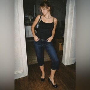 Y2K American Eagle Capri Jeans 10 Indie Sleaze Dark Wash Super Low Rise Cropped